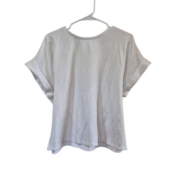 Express Women's White Rayon/Nylon/Spandex Cuffed Short Sleeve T-shirt with Sash - Picture 3 of 10